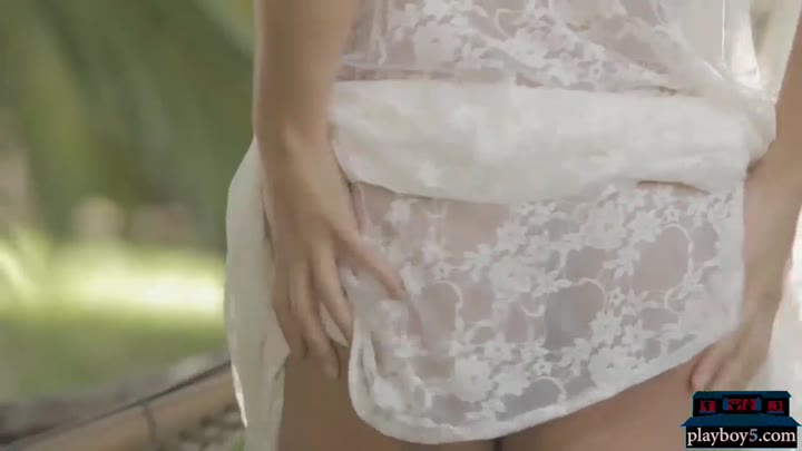 Big boobs latina MILF model outdoor titty squeezing